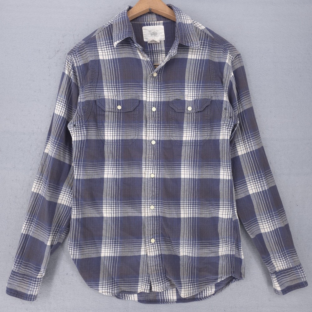 RRL Ralph Lauren Shirt Mens XS Blue Plaid Flannel Snap Western Button Up Double